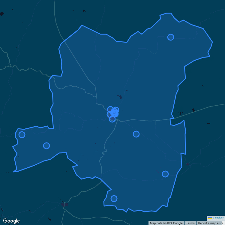 Mapa de la comuna de Traiguen mostrando los establecimientos educacionales participantes en el Sistema de Admisión Escolar (SAE)