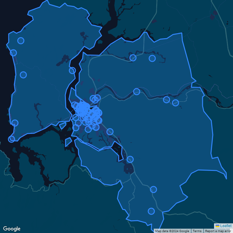 Mapa de la comuna de Valdivia mostrando los establecimientos educacionales participantes en el Sistema de Admisión Escolar (SAE)