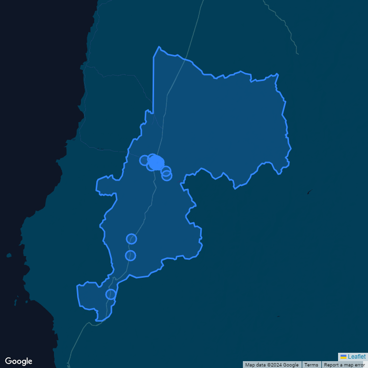 Mapa de la comuna de Vallenar mostrando los establecimientos educacionales participantes en el Sistema de Admisión Escolar (SAE)