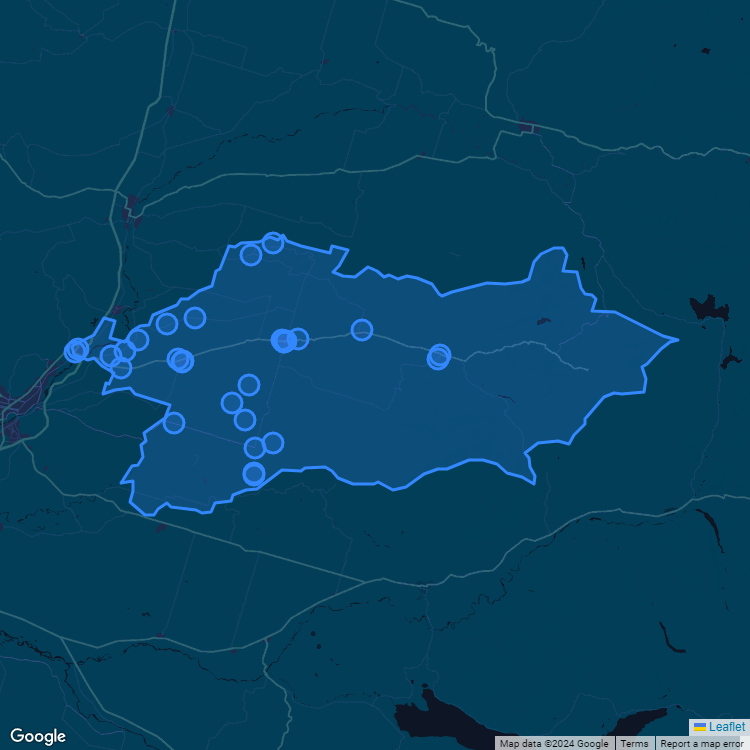Mapa de la comuna de Vilcun mostrando los establecimientos educacionales participantes en el Sistema de Admisión Escolar (SAE)