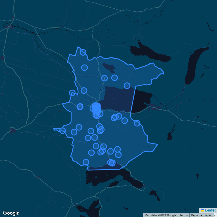Mapa de la comuna de Villarrica mostrando los establecimientos educacionales participantes en el Sistema de Admisión Escolar (SAE)