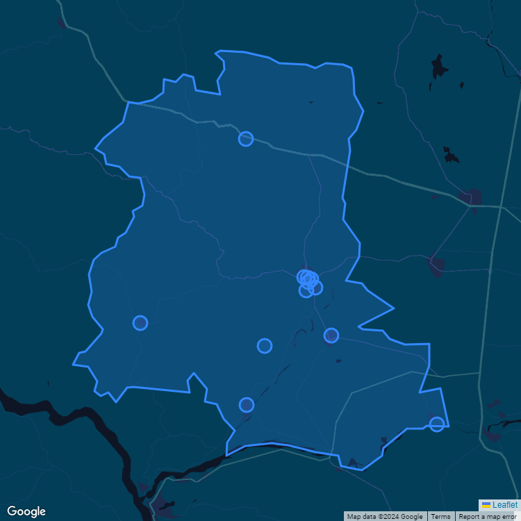 Mapa de la comuna de Yumbel mostrando los establecimientos educacionales participantes en el Sistema de Admisión Escolar (SAE)