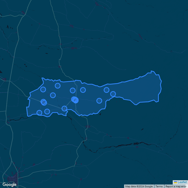 Mapa de la comuna de Yungay mostrando los establecimientos educacionales participantes en el Sistema de Admisión Escolar (SAE)